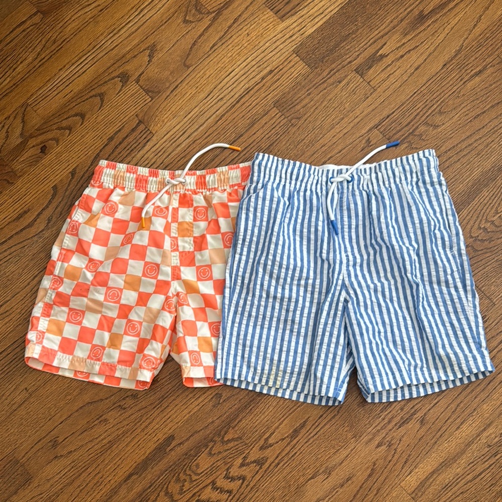 Cat & Jack Orange Checkered and Blue Striped Kids Shorts
